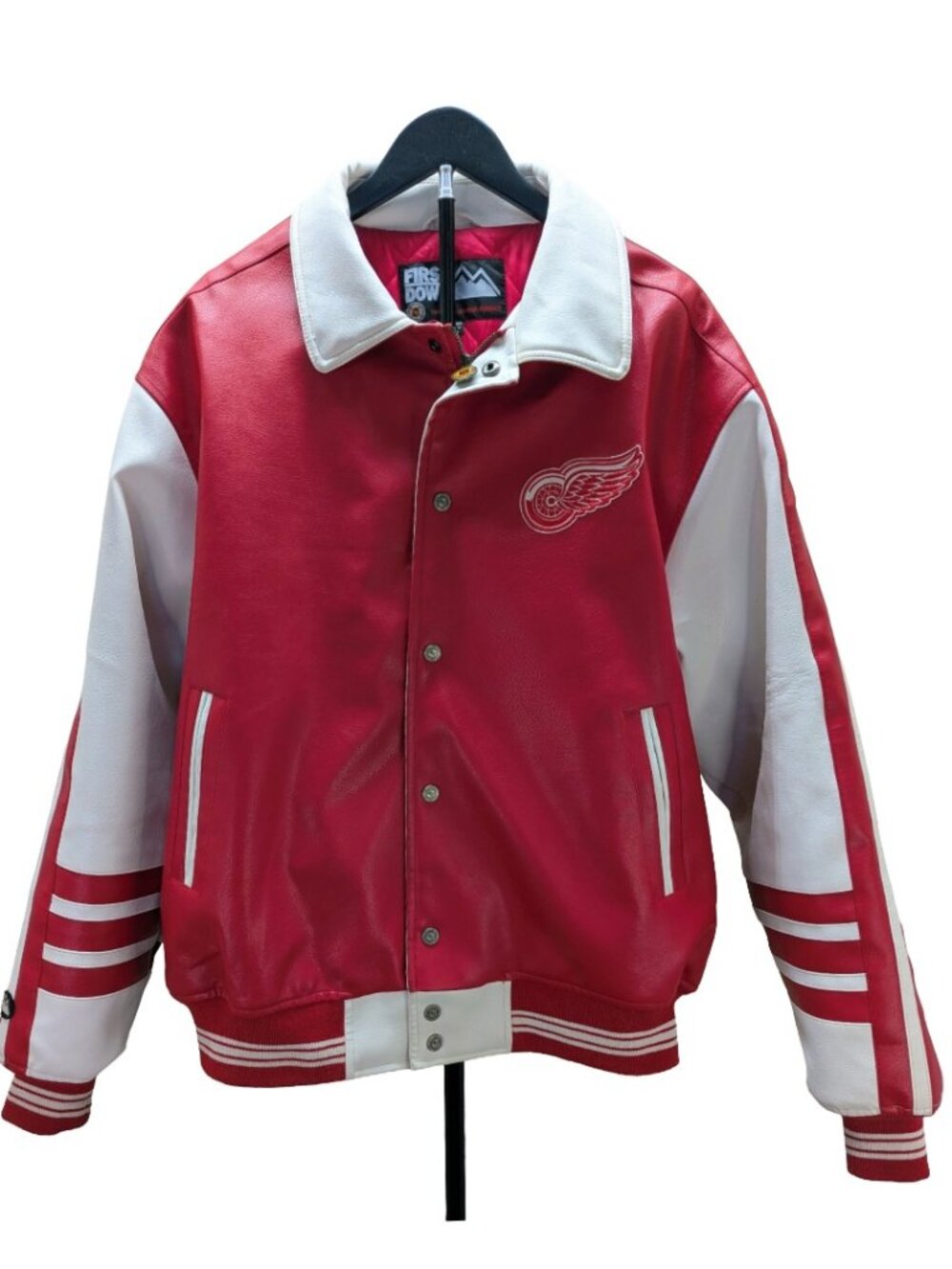 Vintage First Down Detroit Red Wings Leather Bomber Jacket XL 90s Heavyweight